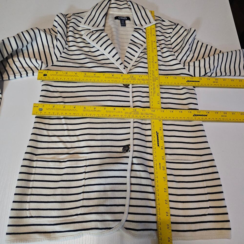 Chaps Nautical Preppy Knit Blazer Jacket Cream Navy Stripes Womens M 3613 - Picture 7 of 8